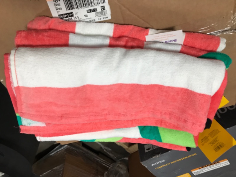 Photo 2 of 3 PACK: Watermelon Striped Printed Beach Towel Pink - Sun Squad™

