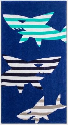 Photo 1 of 2 PACK: Shark Striped Printed Beach Towel Blue - Sun Squad™