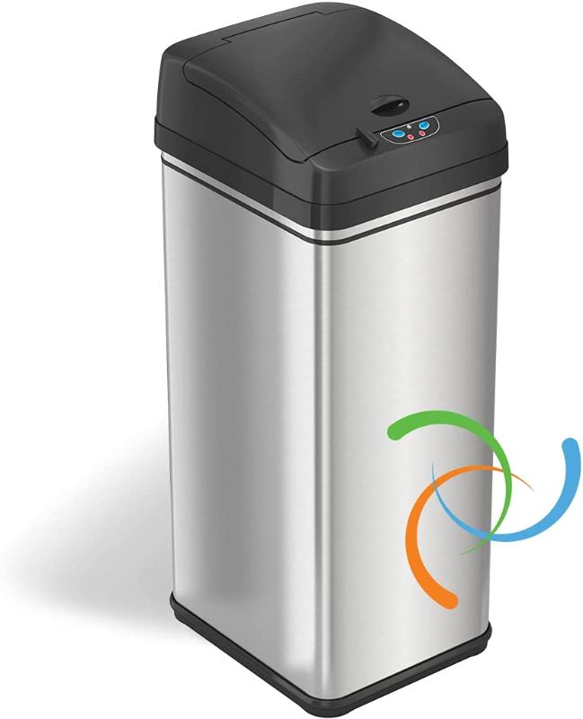 Photo 1 of (INCOMPLETE)iTouchless 13 Gallon Stainless Steel Kitchen Trash Can with AbsorbX Odor Filter System, Powered by Batteries (not Included) or Optional AC Adapter (Sold Separately)
**MISSING CHARGER, NT CHARGED**