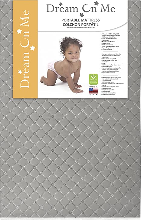 Photo 1 of Dream On Me, Aster 3” Fiber Portable Crib Mattress I Waterproof I Green Guard Gold Certified I 10 Years Manufacture Warranty I Vinyl Cover I Made in The U.S.A I Mini Crib Mattress
