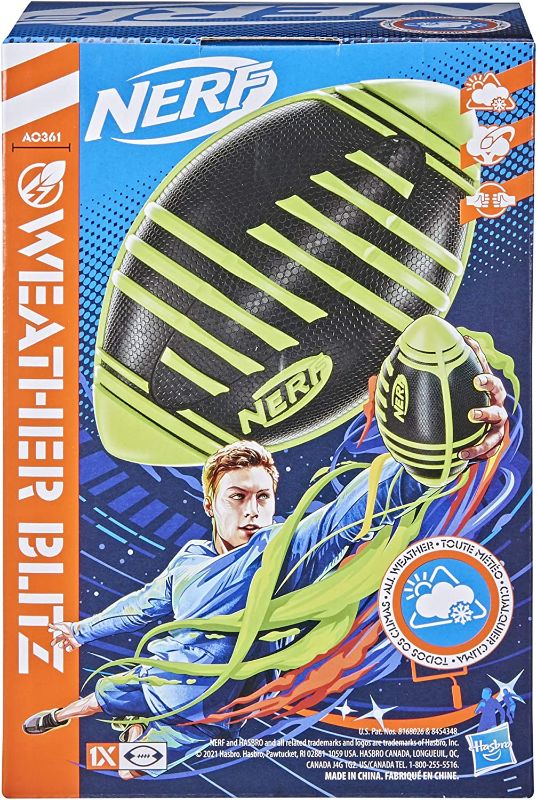 Photo 1 of 2 PACK: NERF Weather Blitz Foam Football for All-Weather Play -- Easy-to-Hold Grips – Great for Indoor and Outdoor Games -- Green
