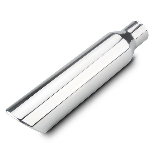 Photo 1 of A-KARCK Universal Exhaust Tip Stainless Steel Polished Diesel Angle Cut 2.5" Inlet - 4" Outlet - 18" Long
