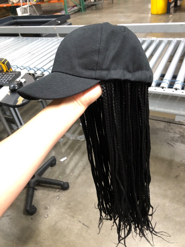 Photo 2 of Baseball Cap Wig Box Braid Hair Extensions with Adjustable Hat Black Color Synthetic Hair Cap Wig with 24inch Long Braiding Hair for Women Girls(B-Black)
24 inch long.
