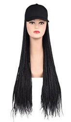 Photo 1 of Baseball Cap Wig Box Braid Hair Extensions with Adjustable Hat Black Color Synthetic Hair Cap Wig with 24inch Long Braiding Hair for Women Girls(B-Black)
24 inch long.
