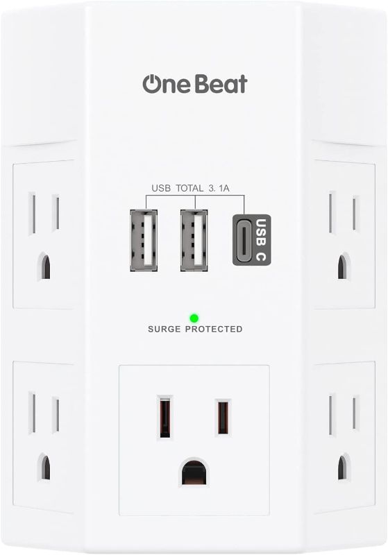 Photo 1 of Surge Protector, Outlet Extender, 1800J USB Wall Charger with 5 Widely Outlets 3 USB Charging Ports(1 USB C), 3 Side Multi Plug Outlets Wall Adapter for Home Travel Office, ETL Listed
