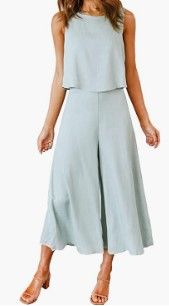 Photo 1 of ROYLAMP Women's Summer 2 Piece Outfits Round Neck Crop Basic Top Cropped Wide Leg Pants Set Jumpsuits
Size M