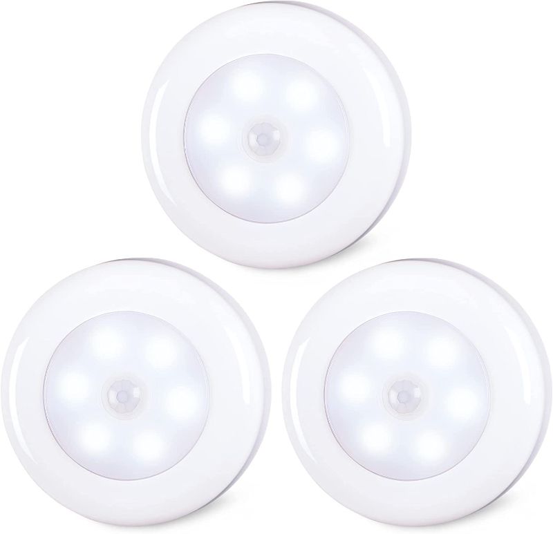 Photo 1 of Motion Sensor Lights Indoor, STAR-SPANGLED High CRI Stick on Stair Puck Lights Battery Operated, Cordless LED Step Night Light for Under Cabinet, Hallway, Stairway, Closet, Kitchen (Cool White, 3Pack)
