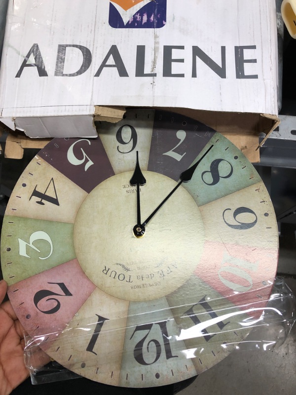 Photo 2 of Adalene Wall Clocks Battery Operated Non Ticking 12 inch - Vintage Wood Colorful Kitchen Wall Clock Silent - Analog Quartz Woode