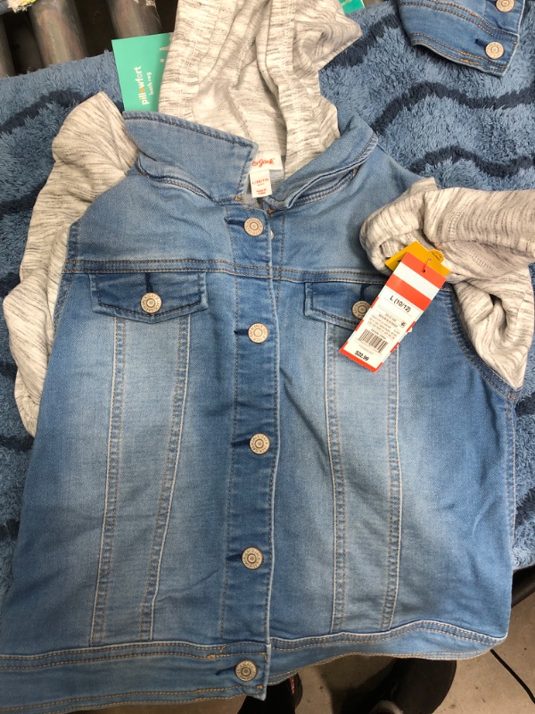 Photo 2 of Girls' French Terry Long Sleeve Hoodie Denim Jacket - Cat & Jack™ Medium Blue L
