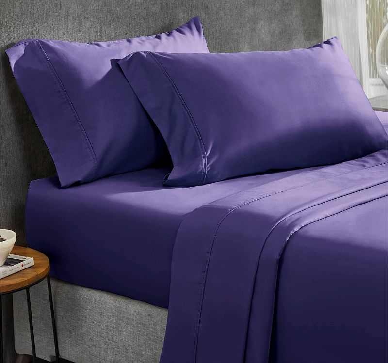 Photo 1 of ***Size: King*** California Design Den 400 Thread Count 100% Cotton Sheets, King Size Sheet Set, 4 Pc, Luxury Sheets & Pillowcases, Breathable Bedding for King Bed, Sateen, King Bed Sheets, Deep Pockets (Dark Purple)
