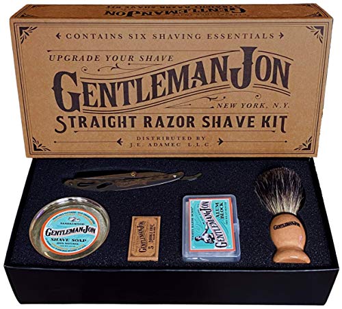 Photo 1 of Gentleman Jon Straight Razor Shave Kit | Includes 6 Items: One Straight Razor, One Badger Hair Brush, One Alum Block, One Shave Soap, One Stainless St
