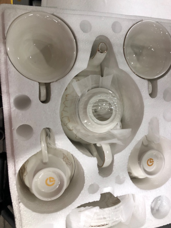 Photo 2 of 21-Piece Porcelain Ceramic Coffee Tea Gift Sets, Cups& Saucer Service for 6, Teapot, Sugar Bowl, Creamer Pitcher and Teaspoons.
