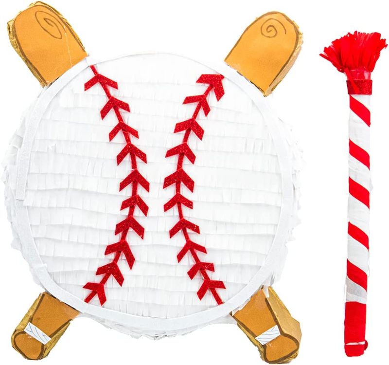 Photo 1 of Baseball Pinata for Birthday Party Pinata Bat Decoration Traditional Mexican Fiesta White Pinata Sports Themed Party Supplies With Stick Buster(15.95 x12.5 x 3.1)
