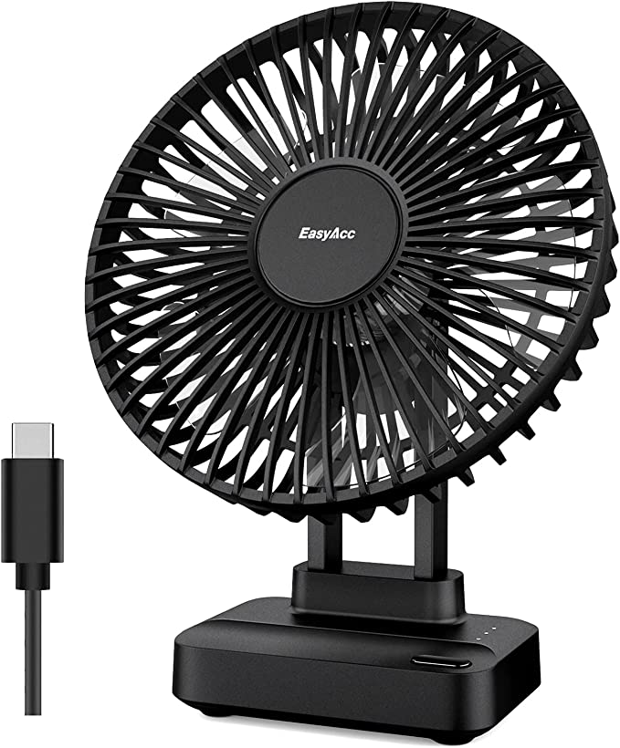 Photo 1 of EasyAcc 7 Inch Desktop Table Fan, Bedroom Fan [Ultra-Quiet Comfortable Wind Fan] 3 Speed 90°Tilt Personal USB Desk Fan with Type C Electric Cooling Fan for Bedroom Bedside Small Fan, Black (USB Power)
