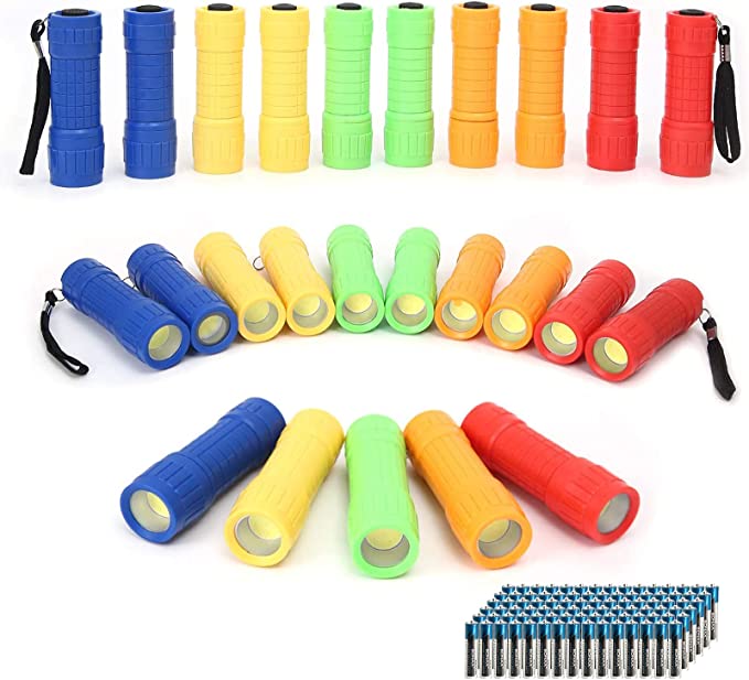 Photo 1 of 30-Pack Small Mini Flashlight Set, 5 Colors, COB LED Handheld Flashlight with Lanyard,90-Pack AAA Battery Included for Kids/Night Reading/Party/Camping/Emergency/Hunting
