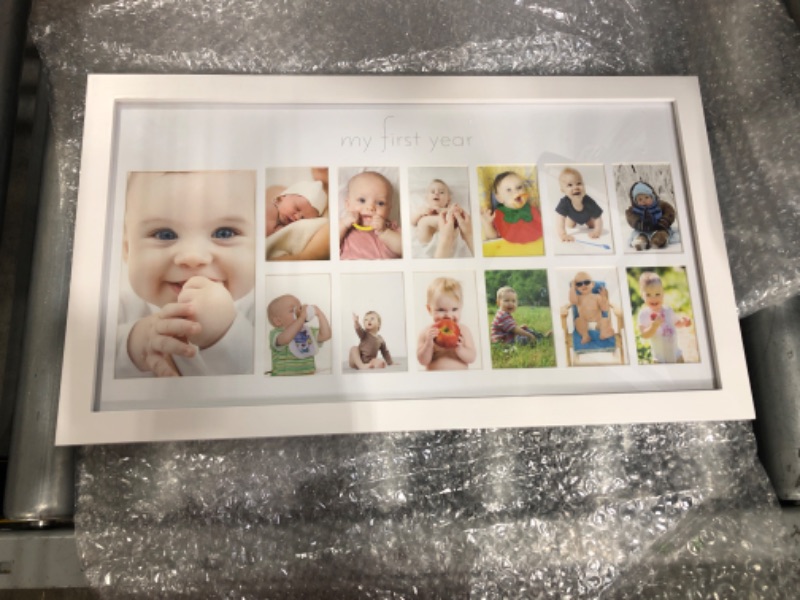 Photo 2 of Green Pollywog | Baby's First Year Frame | Collage Frame For Baby In White | 12 Month Picture Frame | Milestone Photo Frame | First Year Picture Mat | Baby Picture Frame | My First Year Picture Frame
