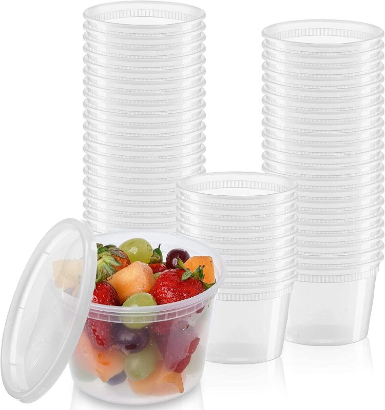 Photo 1 of [24 Sets - 16 oz.] Plastic Deli Food Storage Freezer Containers With Airtight Lids Plastic Deli Containers with Lids, Slime, Soup, BPA Free Stackable Leakproof Microwave/Dishwasher/Freezer Safe
