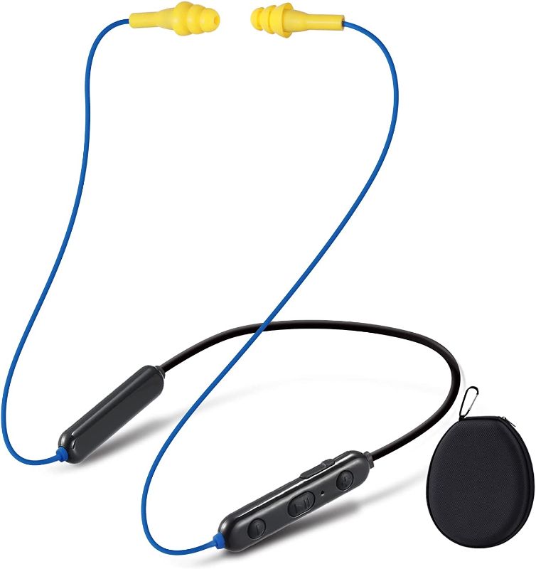 Photo 1 of Bluetooth Earplug Headphones, Neckband Bluetooth Ear Plugs Wireless 28dB Noise Reduction in-Ear Headphones, Isolating Earbuds with Mic IPX5 Waterproof 16 Hours Battery Life for Work (Blue)
