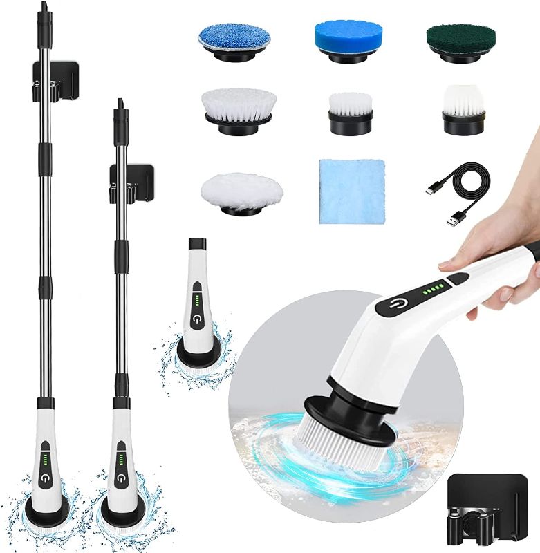 Photo 1 of LOSUY Electric Spin Scrubber, 2022 New Cordless Cleaning Brush with 7 Replaceable Brush Heads and Adjustable Extension Handle, Power Shower Scrubber for Bathroom, Floor, Glass and Home Cleaning, Etc.
