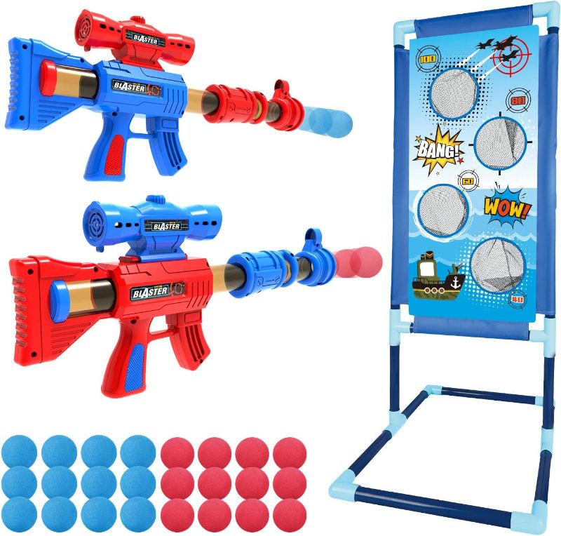 Photo 1 of *STYLE VARIES* YEEBAY Shooting Game Toy for Age 6, 7, 8,9,10+ Years Old Kids, Boys - 2pk Foam Ball Popper Air Guns & Shooting Target & 24 Foam Balls - Ideal Gift - Compatible with Toy Guns
