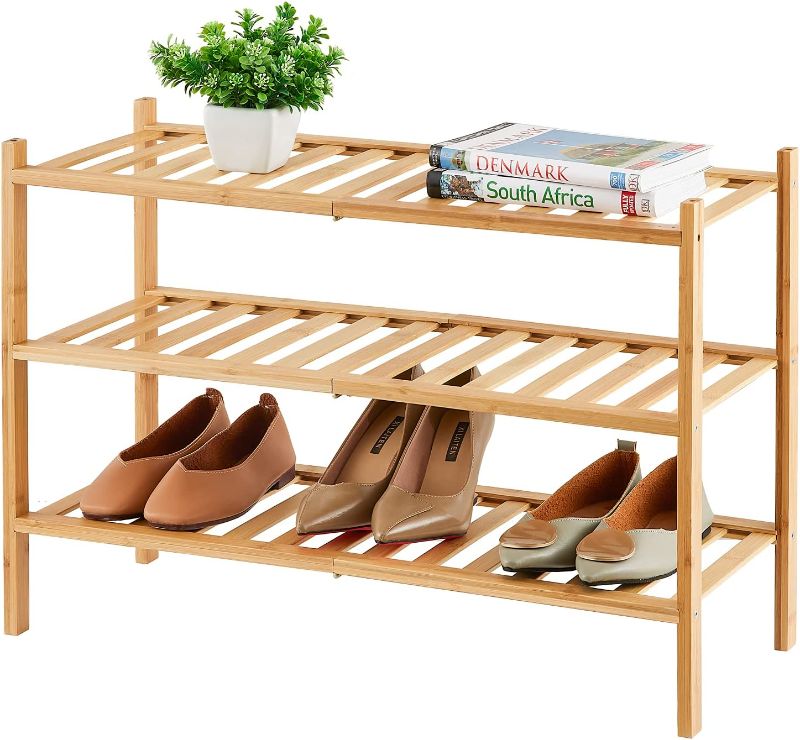 Photo 1 of 3-Tier Free Standing Shoe Racks, Stackable | Beautiful | Natural | Functional | Sturdy, Bamboo Shoe Rack for Entryway Hallway Closet