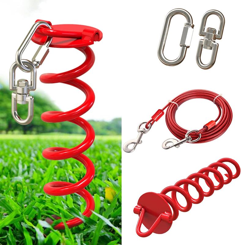 Photo 1 of Dog Tie Out Cable and Stake - 360° No Tangle Spiral Dog Yard Stake and Leash for Small to Large Dogs or Two Dogs Up to 125 lbs - Dog Chain for Yard Camping Park
