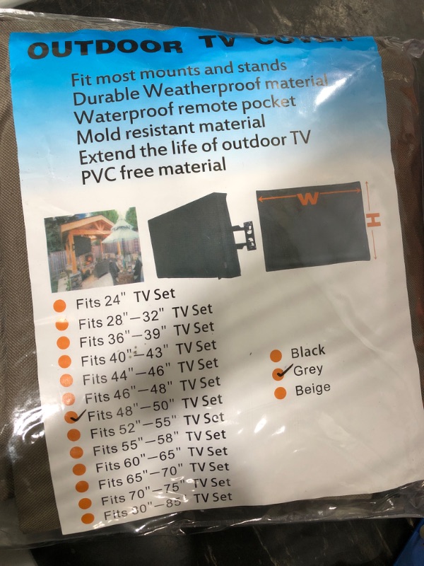 Photo 2 of Outdoor Waterproof and Weatherproof TV Cover for 50 inch Outside Flat Screen TV - Grey