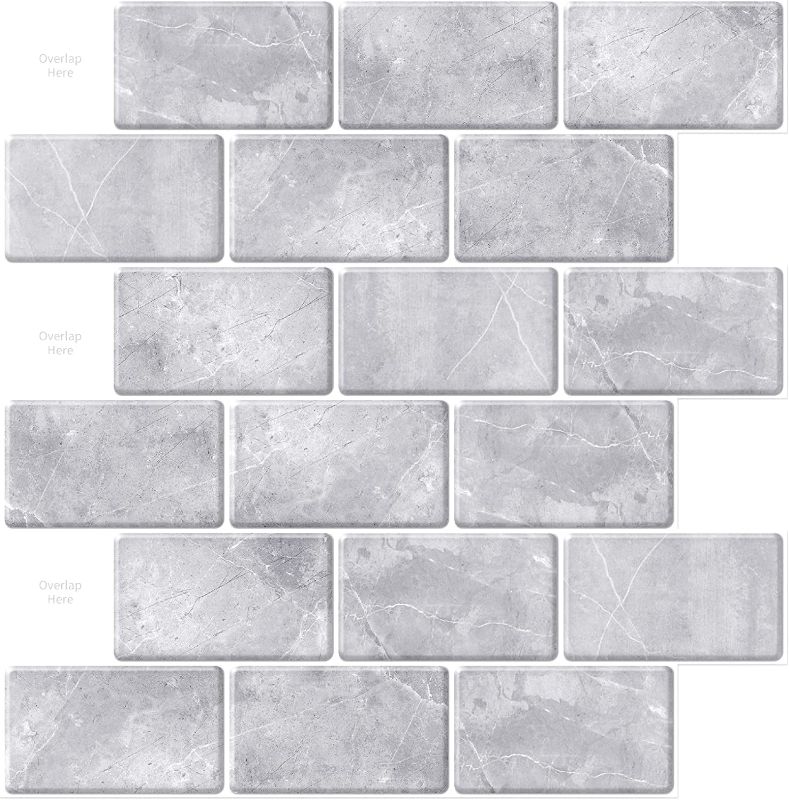 Photo 1 of Art3d 10-Sheet Peel and Stick Backsplash, 12 in. x 12 in. Subway Tiles in Marble Design
