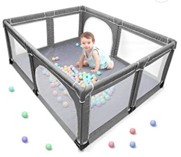 Photo 1 of YOBEST Baby Playpen, Extra Large Play Pens for Babies, Toddlers and Kids, Indoor and Outdoor Play Yard Activity Center with Gate, Sturdy Safety Playpen with Soft Breathable Mesh for Play Area, Gray