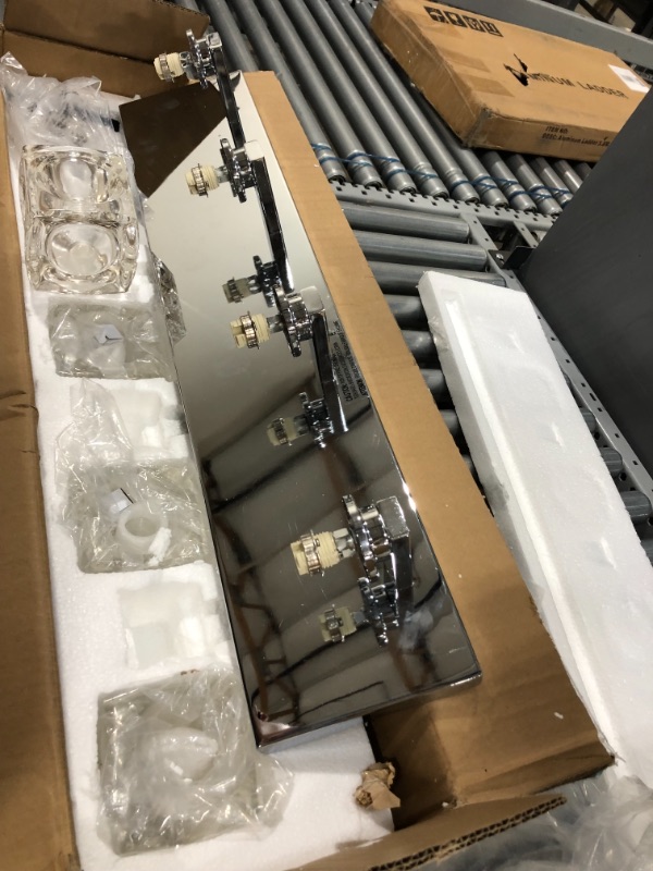 Photo 1 of MOTINI 4 Lights Modern Bathroom Vanity Light Fixture Over Mirror Chrome Dimmable Crystal Glass Vanity Light with G9 Halogen Bulbs, 31"x 5.5"x4.75"