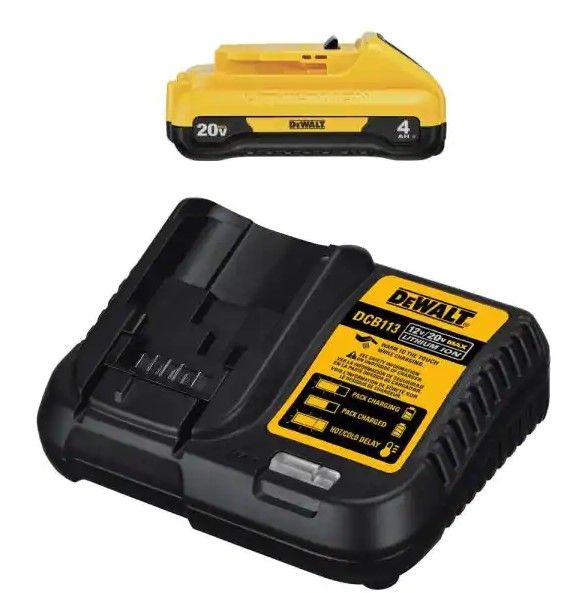 Photo 1 of DEWALT
20-Volt MAX Compact Lithium-Ion 4.0Ah Battery Pack with 12-Volt to 20-Volt MAX Charger