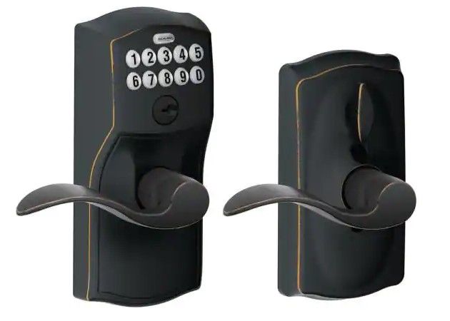 Photo 1 of Schlage
Camelot Aged Bronze Electronic Keypad Door Lock with Accent Door Lever Featuring Flex Lock