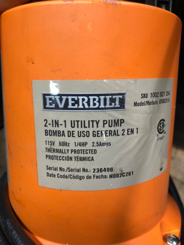 Photo 4 of Everbilt
1/4 HP 2-in-1 Utility Pump