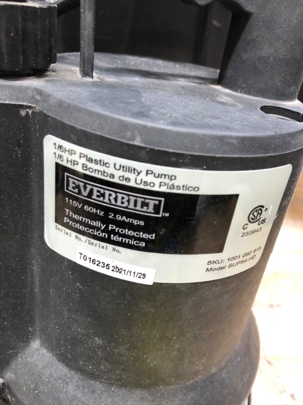 Photo 4 of Everbilt
1/6 HP Plastic Submersible Utility Pump