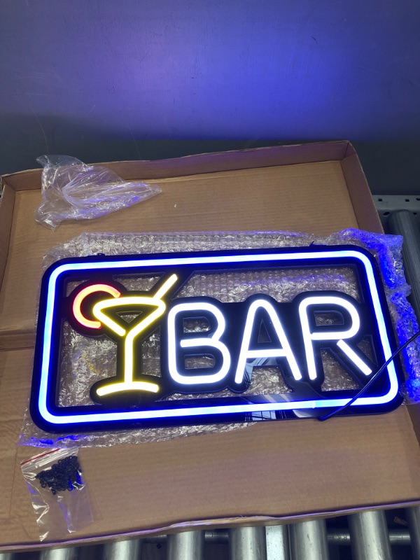 Photo 3 of XIYUNTE Neon Bar Signs, USB Powered Bar Neon Signs for Wall Decor, Bright LED Bar Sign with Metal Chain for Home Bar, Club, Bistro,Party
