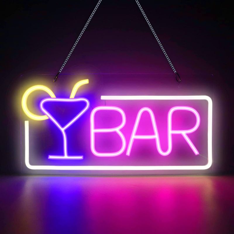 Photo 1 of XIYUNTE Neon Bar Signs, USB Powered Bar Neon Signs for Wall Decor, Bright LED Bar Sign with Metal Chain for Home Bar, Club, Bistro,Party
