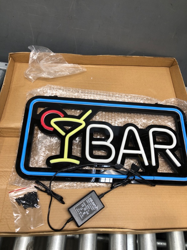 Photo 2 of XIYUNTE Neon Bar Signs, USB Powered Bar Neon Signs for Wall Decor, Bright LED Bar Sign with Metal Chain for Home Bar, Club, Bistro,Party
