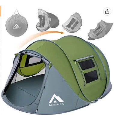 Photo 1 of 4 Person Easy Pop Up Tent Waterproof Automatic Setup 2 Doors-Instant Family Tents for Camping Hiking & Traveling
