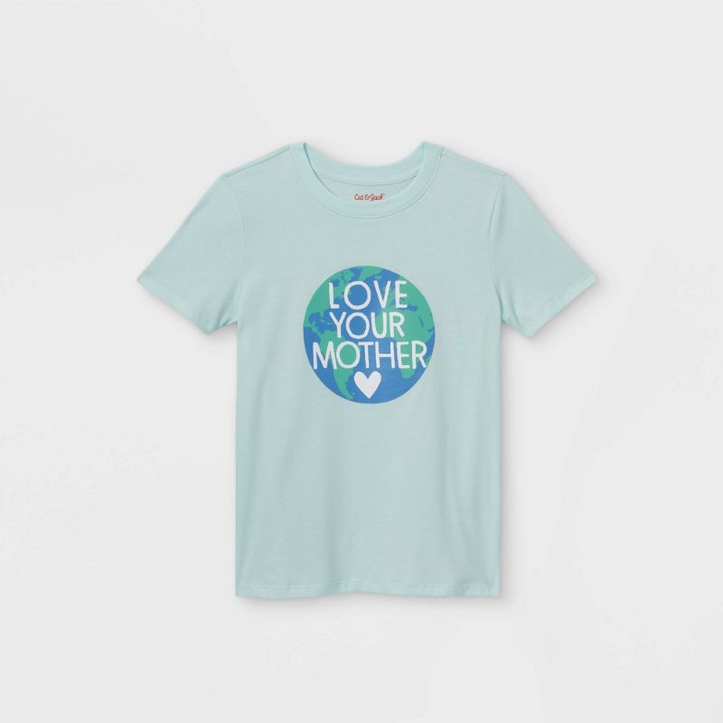 Photo 1 of 3 ITEMS) Boys' 'Love Your Mother' Graphic Short Sleeve T-Shirt - Cat & Jack™ Mint Green SIZE-L
