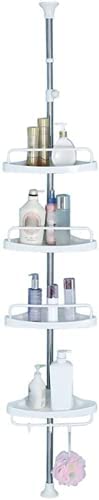 Photo 1 of 4 Tier Shower Pole Caddy Tension Rod Adjustable Corner Storage Rack Organizer Stand Vertical Tall Bathtub Shelf Floor to Ceiling Extendable Bathroom Space Saver - Ivory