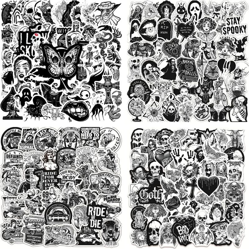 Photo 1 of 200PCS Black and White Stickers for Adults,Laptop Skins & Decals,Punk Stickers,Cool Stickers for Laptop, Water Bottle, Computer, Skateboard, Guitar.
