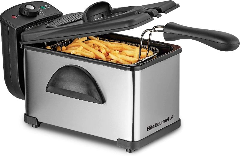 Photo 1 of (DAMAGED, NOT FUNCTIONAL)Elite Gourmet EDF2100 Electric Immersion Deep Fryer Removable Basket Adjustable Temperature, Lid with Viewing Window and Odor Free Filter, 2 Quart / 8.2 cup
**UNABLE TO CONNECT POWER CORD**
