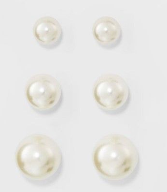 Photo 1 of Faux Pearl Stud Earring Set 3ct - A New Day™ Silver

