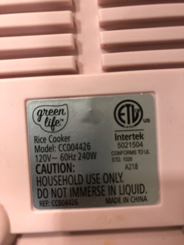 Photo 3 of ***PARTS ONLY*** GreenLife Healthy Ceramic Nonstick 4-Cup Rice Oats and Grains Cooker, PFAS-Free, Dishwasher Safe Parts, Pink
