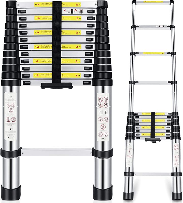 Photo 1 of 12.5FT Telescoping Ladder, Telescopic Extension Ladder, Aluminum Alloy Folding Ladder Portable Multi-Purpose for Indoor Outdoor Work, Heavy Duty 330 lbs Load
