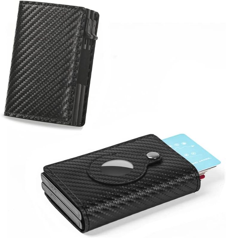 Photo 1 of Air Tag Wallet with Double Card Case, Twin Carbon Fiber Wallet, Automatic Bifold Pop Up Wallet Money Clip Wallet
