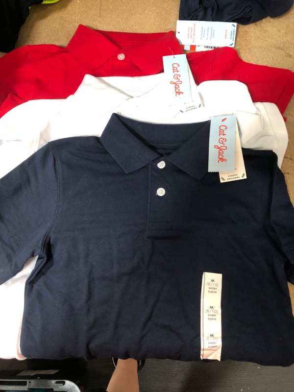 Photo 1 of BUNDLE OF 3 Boys' Short Sleeve Pique Uniform Polo Shirt - Cat & Jack™ White, Red & Blue SIZE MED