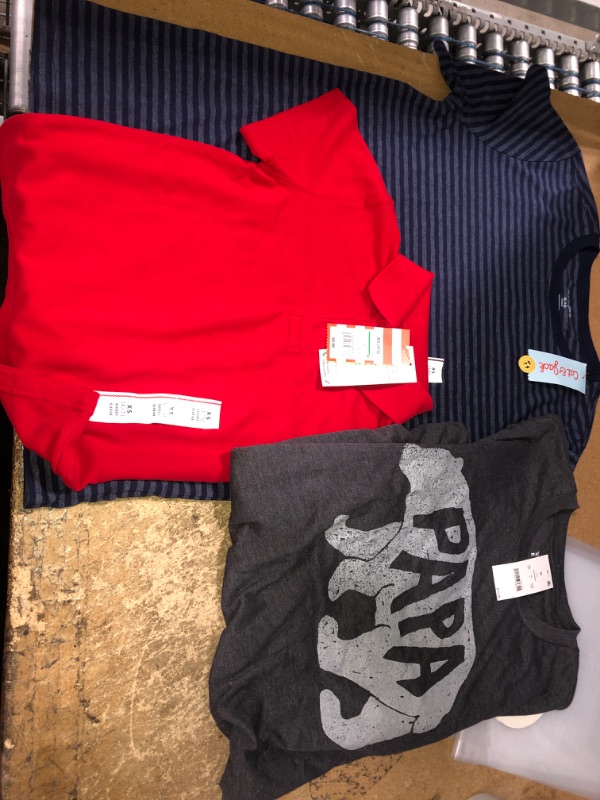 Photo 1 of BUNDLE OF BOYS/MEN SHIRTS  3
BLUE STRIPPED CAT & JACK T (XL), RED UNIFORM C & J (XS), PAPA T (MEDIUM)