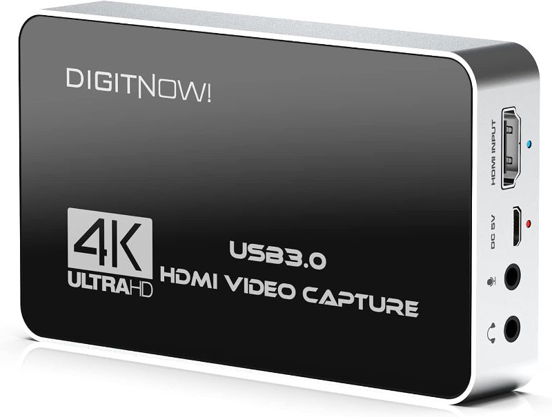 Photo 1 of DIGITNOW 4K HDMI Video Capture Card, USB 3.0 with Microphone and Earphone HDMI Loop-Out, 4k 60Hz Video Recorder for Broadcast Live, Record via DSLR, Camcorder, or Action Cam