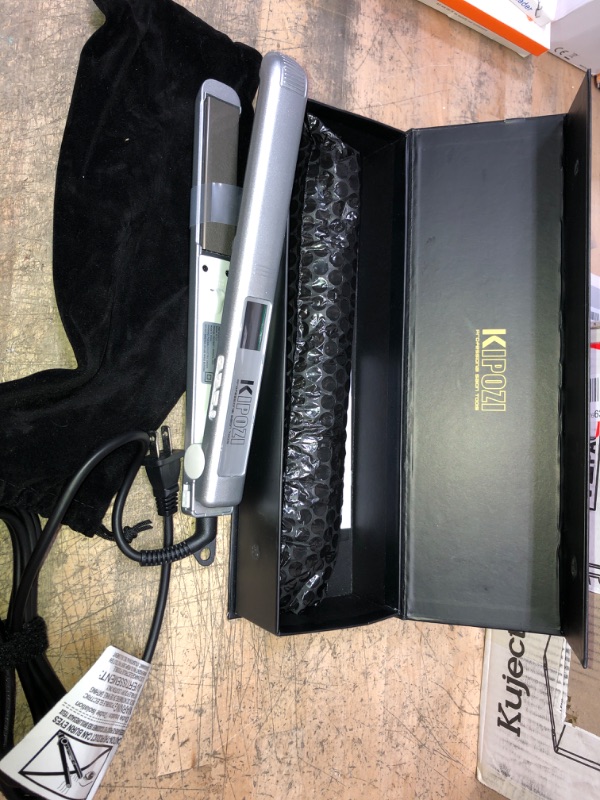 Photo 2 of KIPOZI Professional Styling Sense Travel Size 1" Titanium Ceramic Flat Iron Hair Straightener, Anti-Static Technology, SILVER